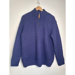 Aran Sweater Market Merino Wool Half-Zip Cable Knit Sweater - L